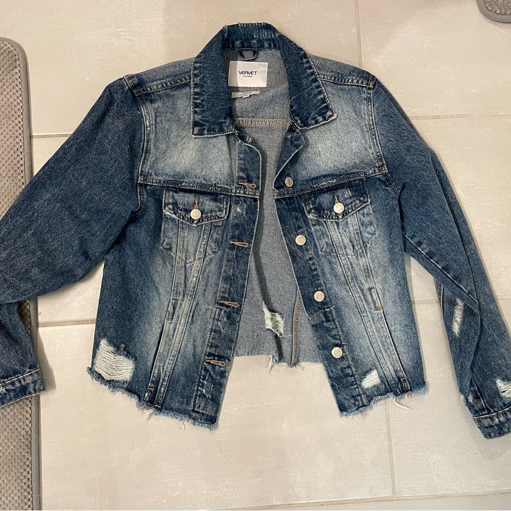 Distressed jean jacket